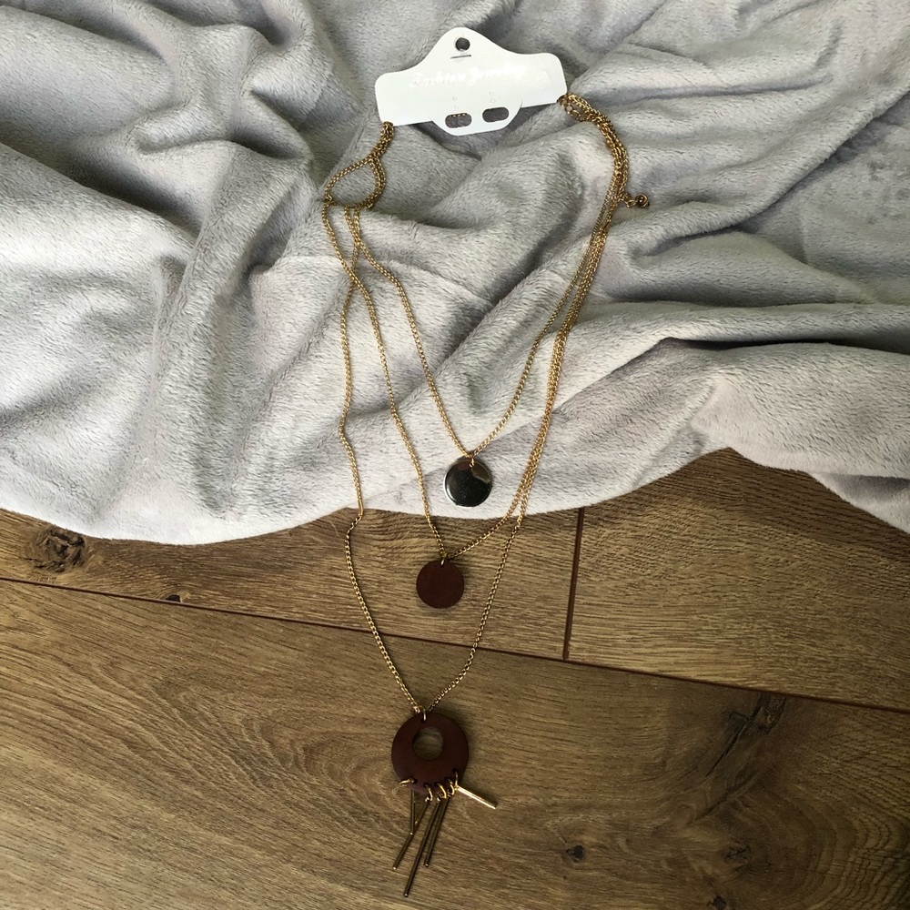 Boho geometric necklace with wood detailing